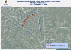 ЗА САОБРАЋАЈ ЗАТВОРЕНА  УЛИЦА ЦАРА ДУШАНА У ОБРЕНОВЦУ