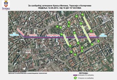 За саобраћаја затворене улице Краља Милана, Теразије и Коларчева у недељу 12.05.2013. од  10 до 15 часова